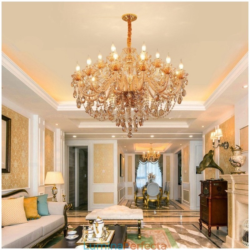 18 (12+6) Candelabru elegant din cristal chihlimbar auriu