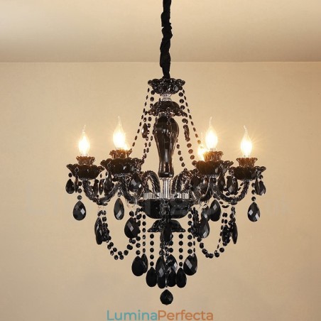 Candelabru elegant din cristal negru cu 6 lumini Candelabru elegant din cristal negru cu 6 lumini