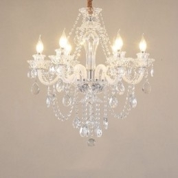 Candelabru de cristal transparent cu 6 lumini Design special cu brate albe