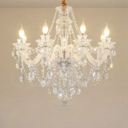 Candelabru cu brat alb cu 8 lumini de cristal transparent