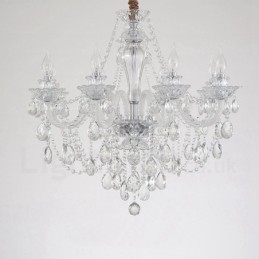 Candelabru cu brat alb cu 8 lumini de cristal transparent