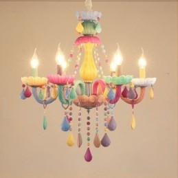 Candelabru Macaron cu 6 lumini cu lumânare de cristal multicolore în stil mini pentru copii