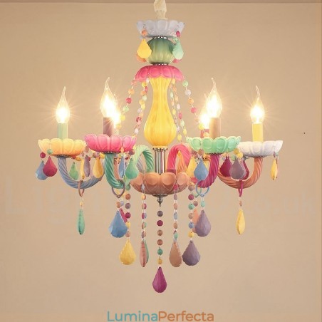 Candelabru Macaron cu 6 lumini cu lumânare de cristal multicolore în stil mini pentru copii Candelabru Macaron cu 6 lumini cu lumânare de cristal multicolore în stil mini pentru copii