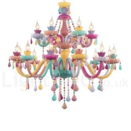 Candelabru Macaron cu 18 (12+6) lumini cu lumânare de cristal multicoloră stil mini pentru copii