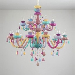 Candelabru Macaron cu 18 (12+6) lumini cu lumânare de cristal multicoloră stil mini pentru copii