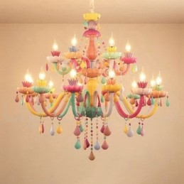Candelabru Macaron cu 18 (12+6) lumini cu lumânare de cristal multicoloră stil mini pentru copii