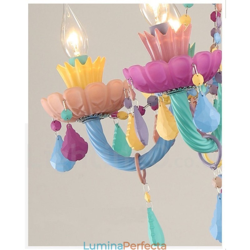 Candelabru Macaron cu 18 (12+6) lumini cu lumânare de cristal multicoloră stil mini pentru copii