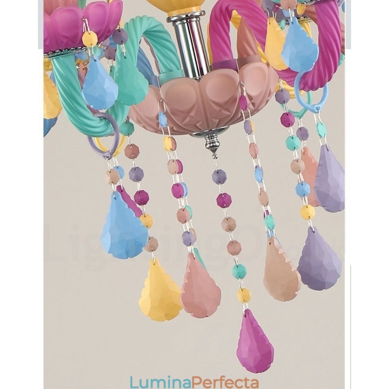 Candelabru Macaron cu 18 (12+6) lumini cu lumânare de cristal multicoloră stil mini pentru copii