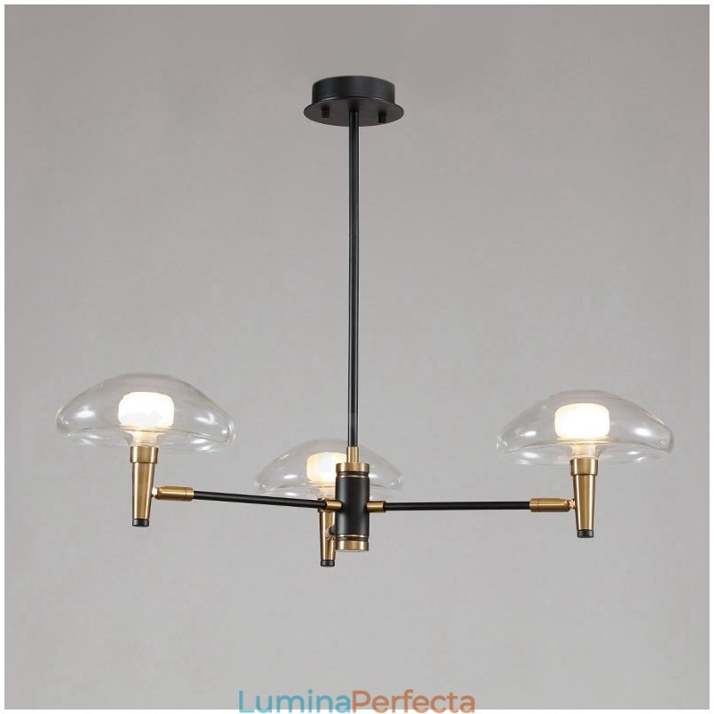 Candelabru cu 3 lumini în stil mini, cu finisaj vopsit galvanizat, cu abajururi din sticlă