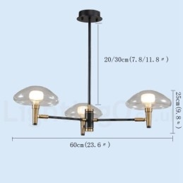 Candelabru cu 3 lumini în stil mini, cu finisaj vopsit galvanizat, cu abajururi din sticlă