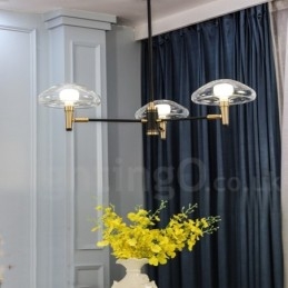 Candelabru cu 3 lumini în stil mini, cu finisaj vopsit galvanizat, cu abajururi din sticlă
