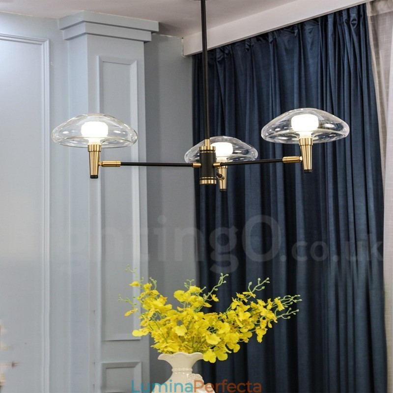 Candelabru cu 3 lumini în stil mini, cu finisaj vopsit galvanizat, cu abajururi din sticlă