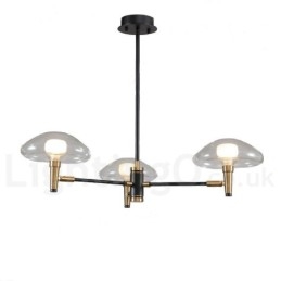 Candelabru cu 3 lumini în stil mini, cu finisaj vopsit galvanizat, cu abajururi din sticlă