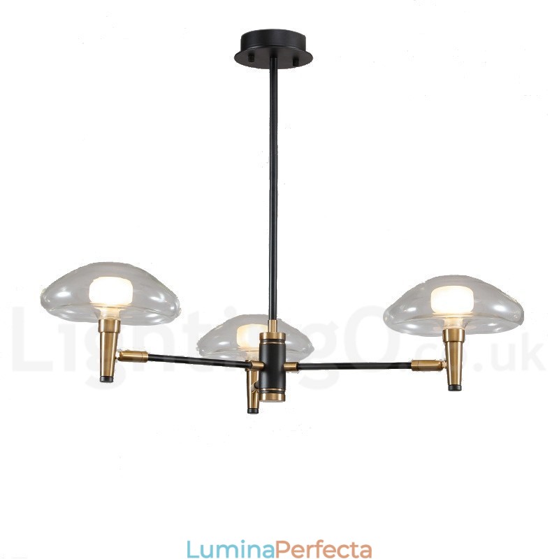 Candelabru cu 3 lumini în stil mini, cu finisaj vopsit galvanizat, cu abajururi din sticlă