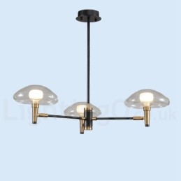 Candelabru cu 3 lumini în stil mini, cu finisaj vopsit galvanizat, cu abajururi din sticlă