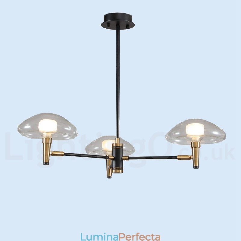 Candelabru cu 3 lumini în stil mini, cu finisaj vopsit galvanizat, cu abajururi din sticlă