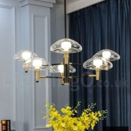 Candelabru cu finisaj vopsit galvanizat cu 6 lumini cu abajururi din sticlă