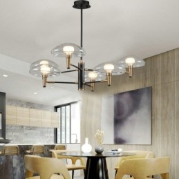 Candelabru cu finisaj vopsit galvanizat cu 6 lumini cu abajururi din sticlă