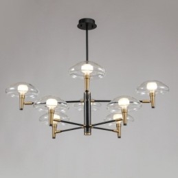 Candelabru cu finisaj vopsit galvanizat cu 8 lumini, cu abajururi de sticlă