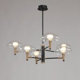Candelabru cu finisaj vopsit galvanizat cu 8 lumini, cu abajururi de sticlă