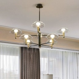 Candelabru cu finisaj vopsit galvanizat cu 8 lumini, cu abajururi de sticlă
