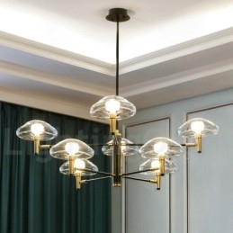 Candelabru cu finisaj vopsit galvanizat cu 8 lumini, cu abajururi de sticlă