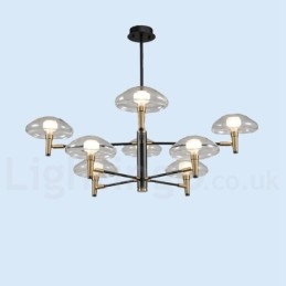 Candelabru cu finisaj vopsit galvanizat cu 8 lumini, cu abajururi de sticlă