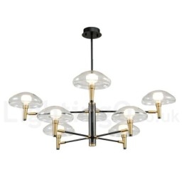 Candelabru cu finisaj vopsit galvanizat cu 8 lumini, cu abajururi de sticlă
