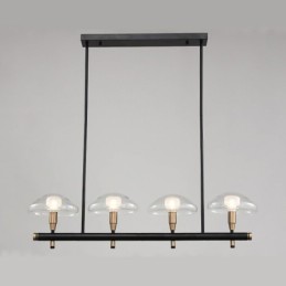 Candelabru liniar cu 4 lumini cu finisaj vopsit galvanizat cu abajururi din sticlă