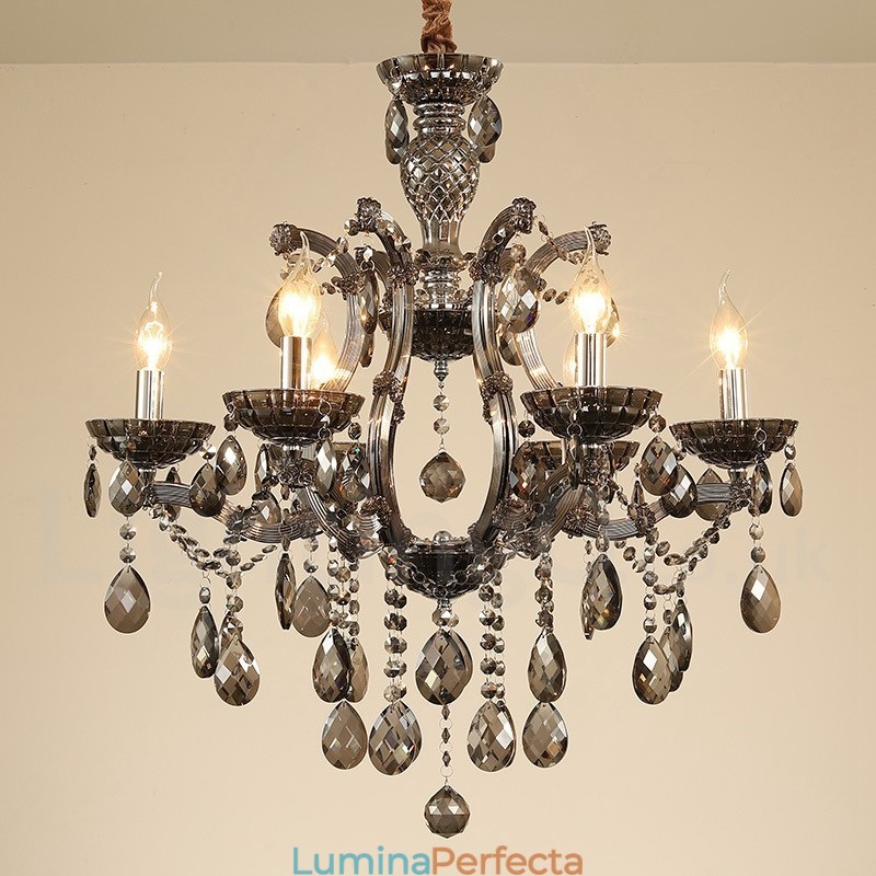 6 Candelabru de cristal gri deschis