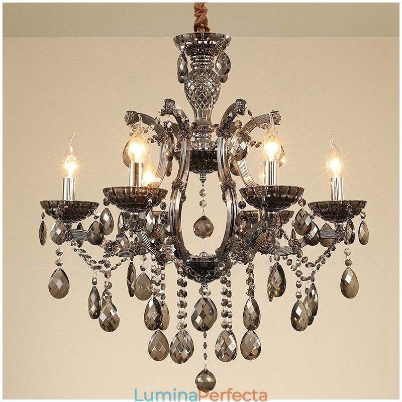 6 Candelabru de cristal gri deschis