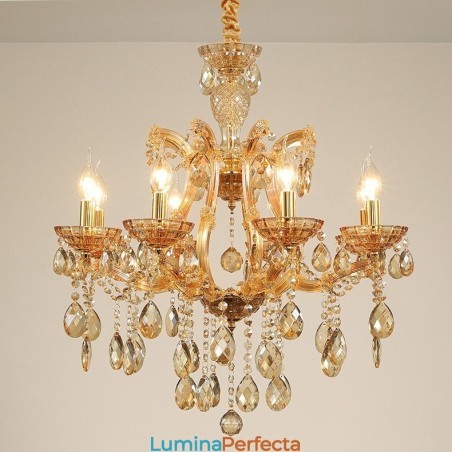 Candelabru de cristal chihlimbar cu 8 lumini Candelabru de cristal chihlimbar cu 8 lumini