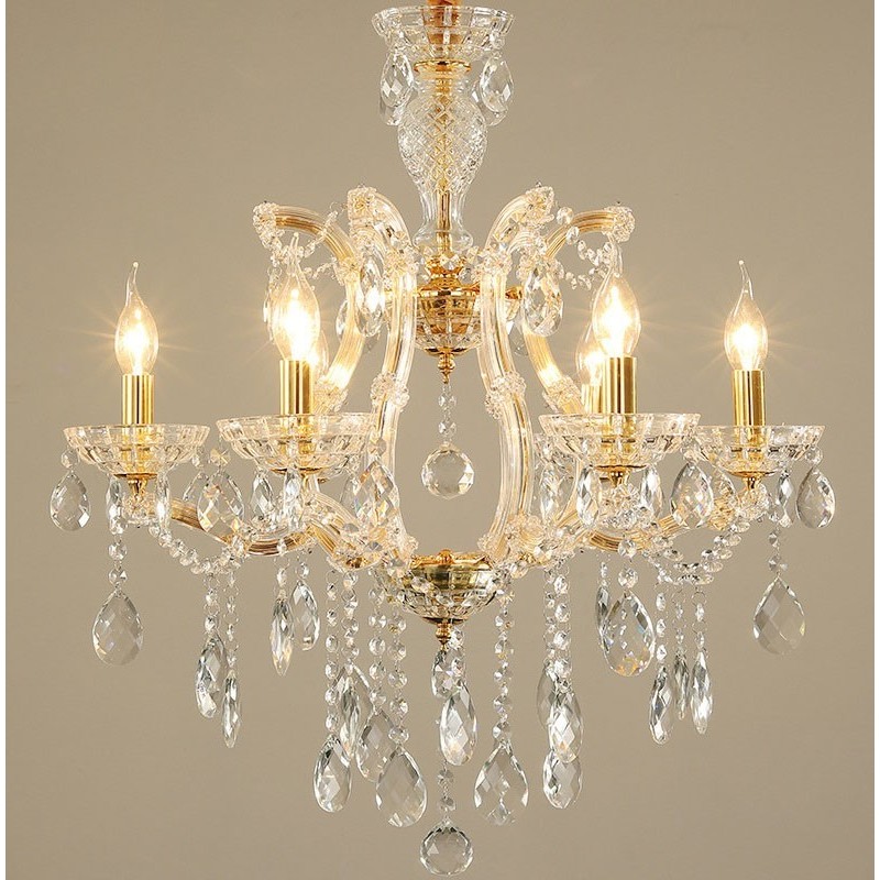 Candelabru de cristal auriu cu 6 lumini