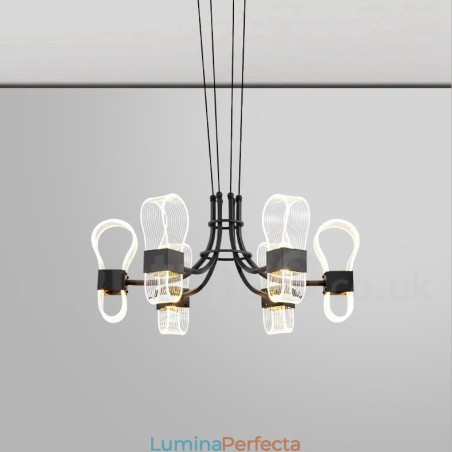 Candelabru cu design nordic post modern cu 6 lumini cu nuanțe acrilice Candelabru cu design nordic post modern cu 6 lumini cu nuanțe acrilice