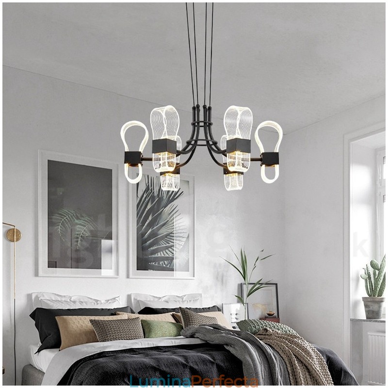 Candelabru cu design nordic post modern cu 6 lumini cu nuanțe acrilice