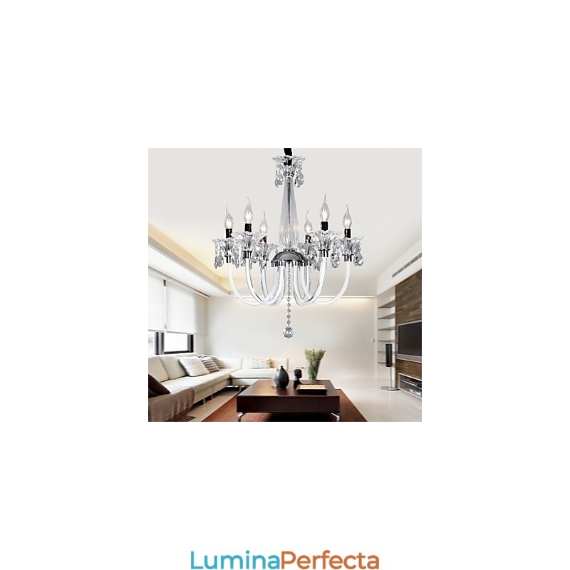 Candelabru de cristal elegant cu 6 lumini in bec de lumanare