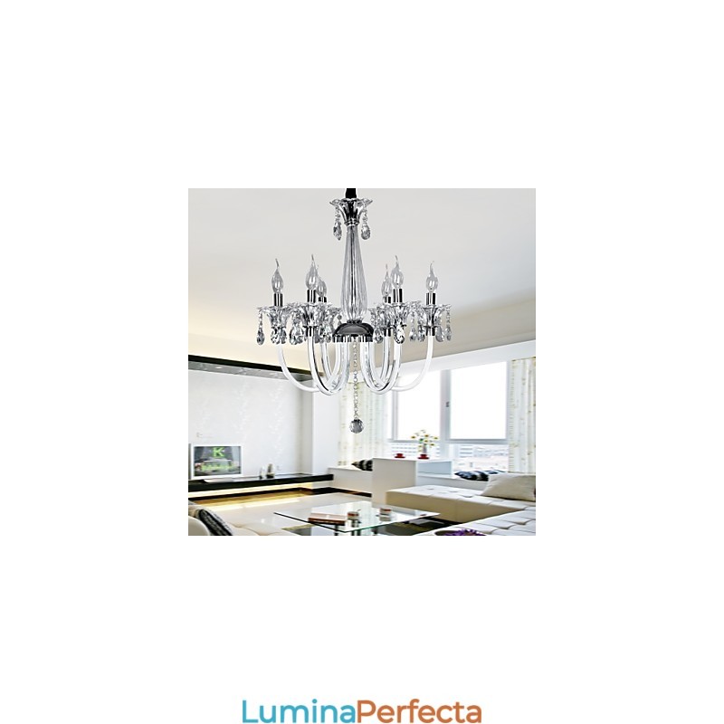 Candelabru de cristal elegant cu 6 lumini in bec de lumanare