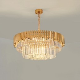 Sala de expoziții de lumini de candelabru cu pandantiv din cristal K9 rotund de lux postmodern auriu