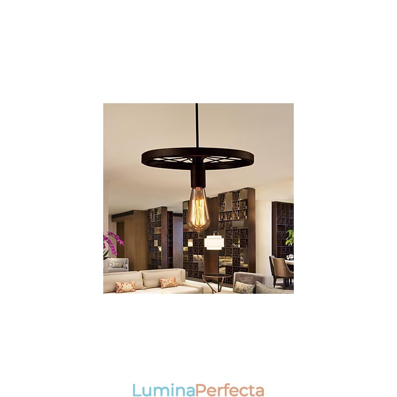 Lampă suspendată industrială cu 1 lumină, vintage, în nuanță de fier