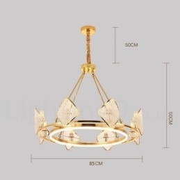 Candelabru cu pandantiv din cristal K9, rotund, de lux, postmodern, auriu, cu abajur din acril Sala de expoziții