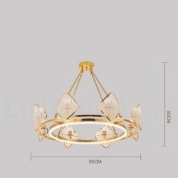 Candelabru cu pandantiv din cristal K9, rotund, de lux, postmodern, auriu, cu abajur din acril Sala de expoziții
