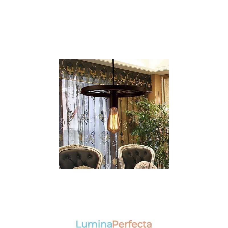 Lampă suspendată industrială cu 1 lumină, vintage, în nuanță de fier