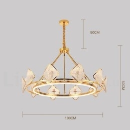 Candelabru cu pandantiv din cristal K9, rotund, de lux, postmodern, auriu, cu abajur din acril Sala de expoziții