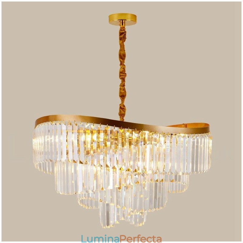 Sala de expoziții candelabru cu pandantiv din cristal K9 rotund de lux postmodern din aur