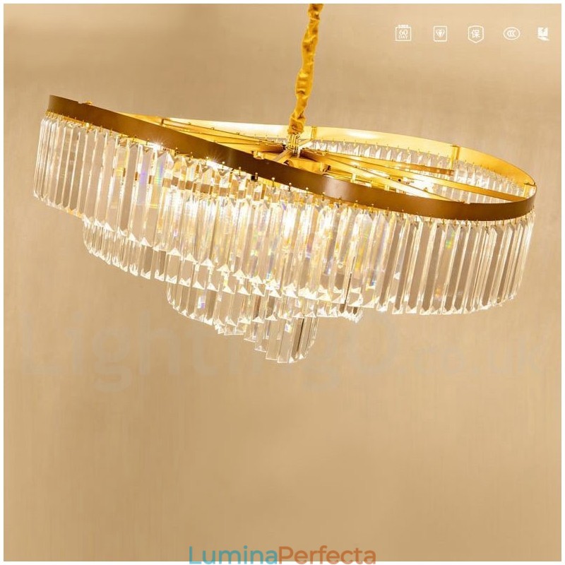 Sala de expoziții candelabru cu pandantiv din cristal K9 rotund de lux postmodern din aur