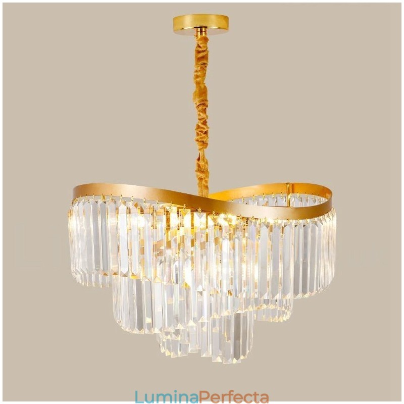 Sala de expoziții candelabru cu pandantiv din cristal K9 rotund de lux postmodern din aur