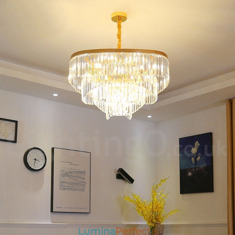 Sala de expoziții candelabru cu pandantiv din cristal K9 rotund de lux postmodern din aur