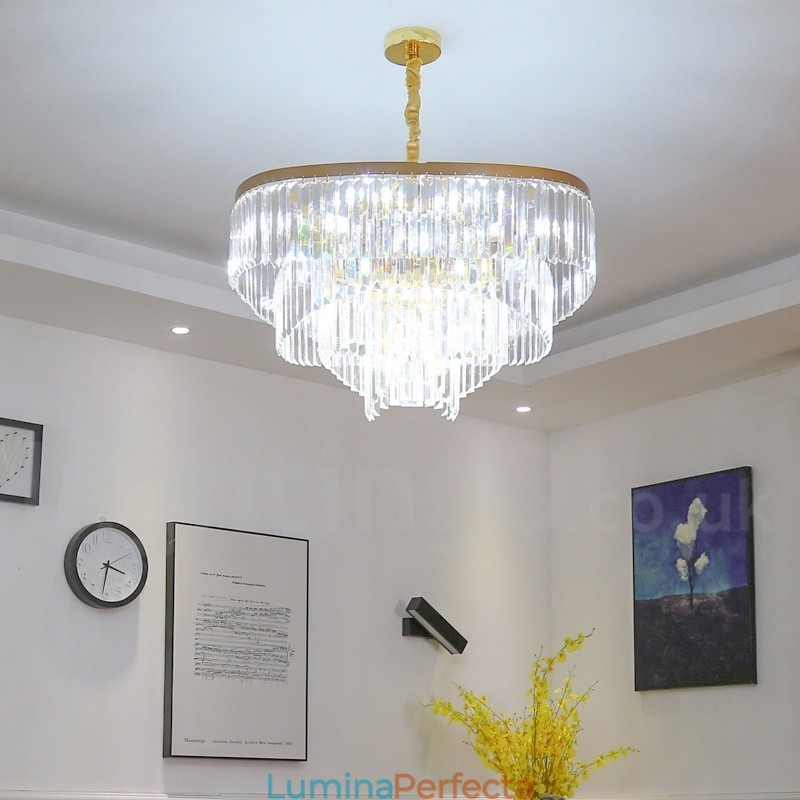 Sala de expoziții candelabru cu pandantiv din cristal K9 rotund de lux postmodern din aur