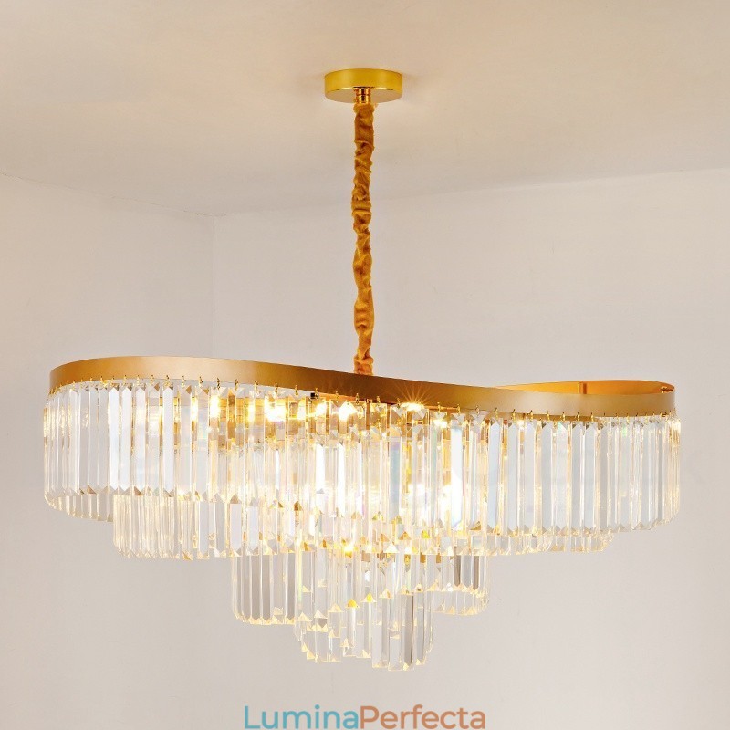 Sala de expoziții candelabru cu pandantiv din cristal K9 rotund de lux postmodern din aur