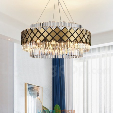Sala de expoziții Candelabru cu pandantiv din cristal K9 rotund de lux, auriu, plus negru Sala de expoziții Candelabru cu pandantiv din cristal K9 rotund de lux, auriu, plus negru
